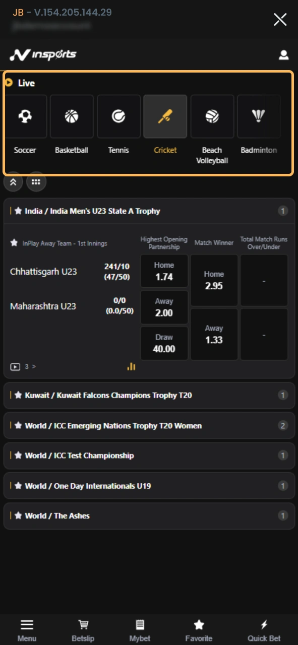 Select sport type you wanna place a bet on at JeetBuzz.