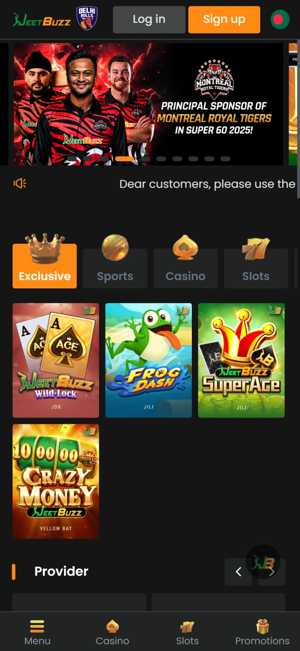 Visit JeetBuzz main page to see all popular games and sport events.