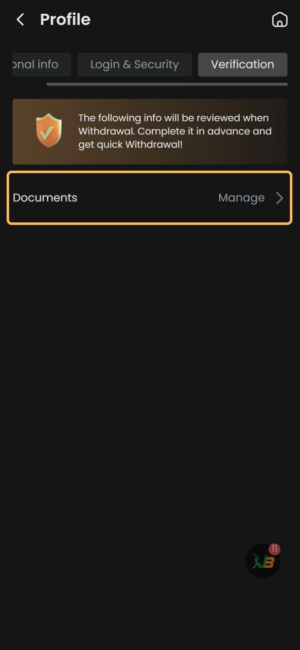 Find verification tab in your JeetBuzz profile.